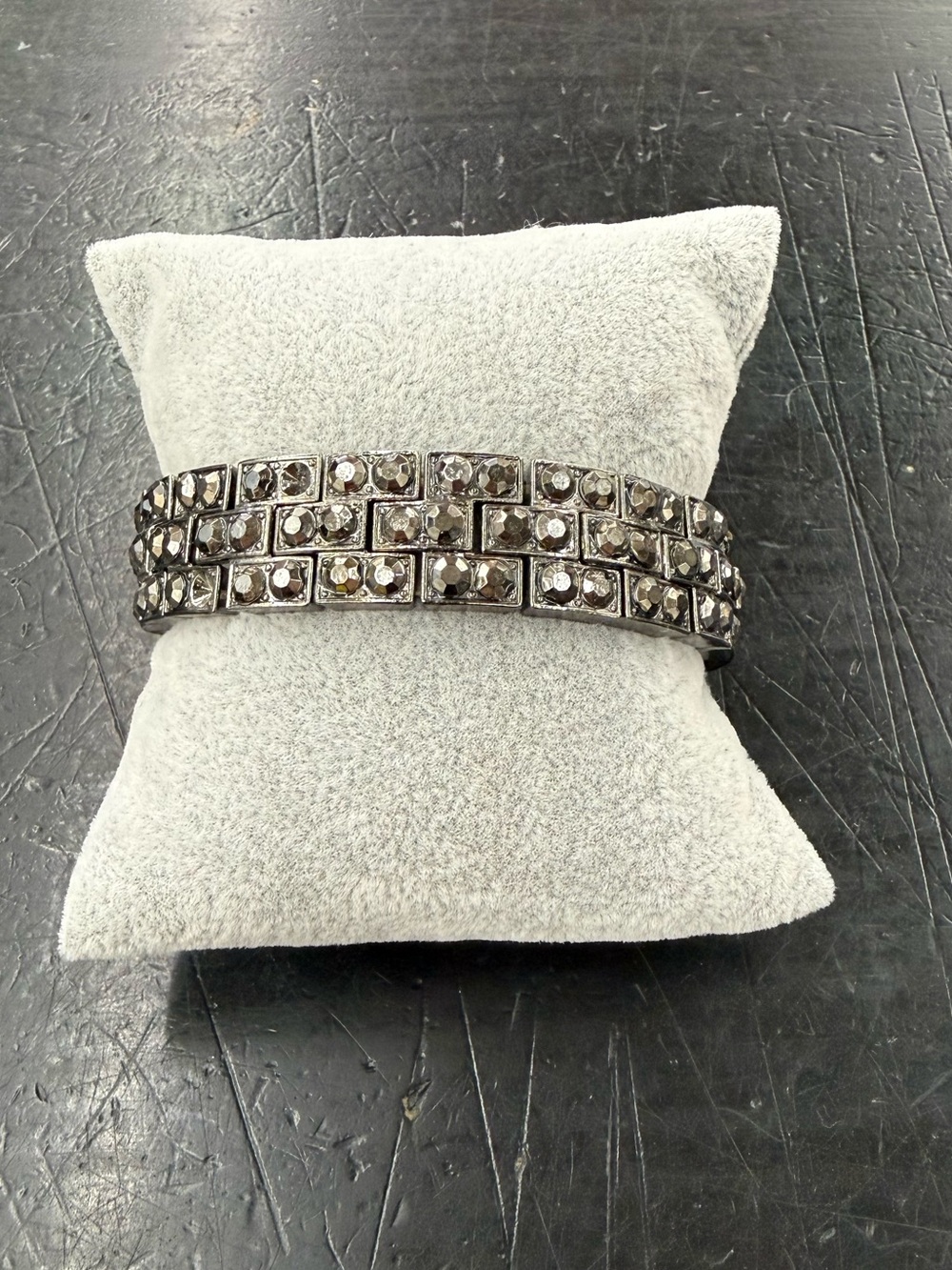 Rhinestone Triple-Row Stretch Bracelet - Silver Crystal